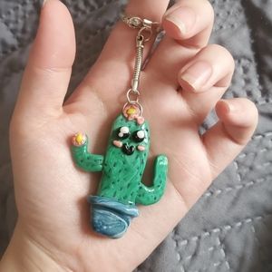 Hand-Made Clay Catus Keychain